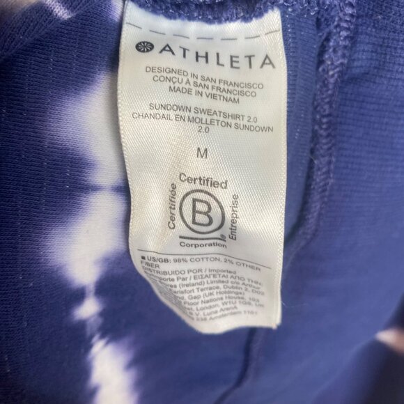Athleta Sundown Sweatshirt Womens M Tie-Dye Navy White Cotton Blend Crewneck Pul - Picture 3 of 7